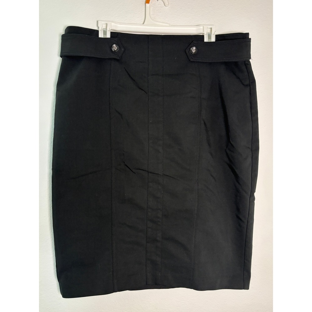 New York & Company Black Stretch Pencil Skirt Button Tab Waist Size 10 Office